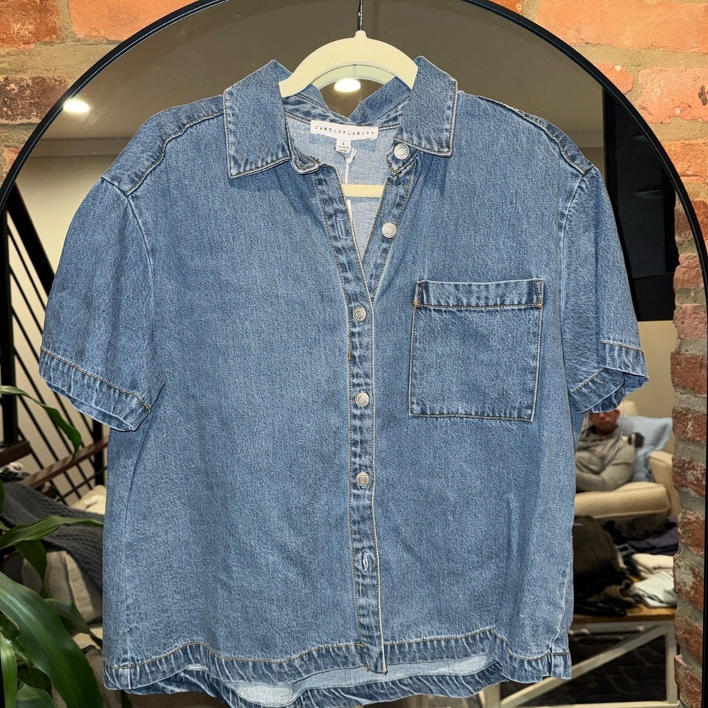 Denim Short Sleeve Button-Up Shirt